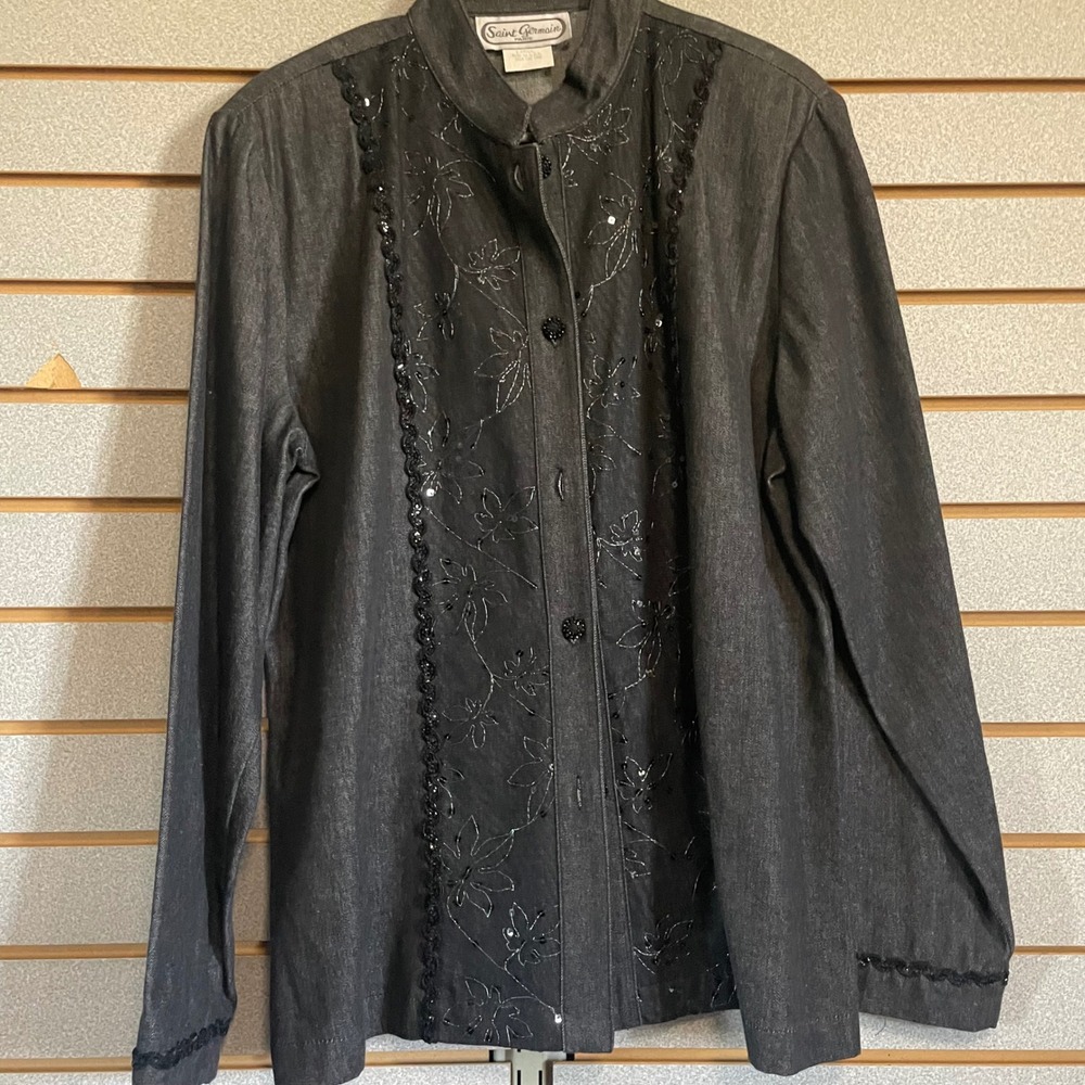 Saint Germain Paris Black Embellished Button‎ Down Jacket - Women's